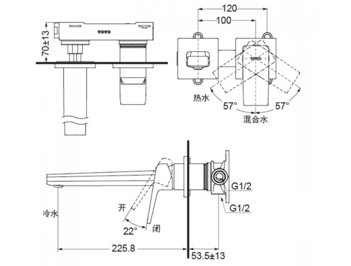 Vòi Lavabo Gắn Tường TOTO TLG10308BB#MBL Màu Đen Mờ
