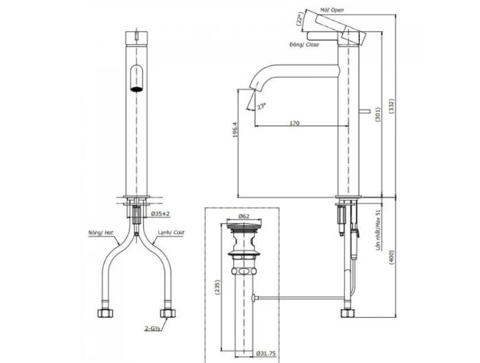 Vòi Lavabo Nóng Lạnh Cổ Cao TOTO TLG11305B#MBL Màu Đen Mờ