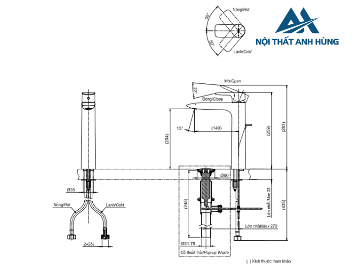 Vòi lavabo nóng lạnh GA TOTO TLG04307V