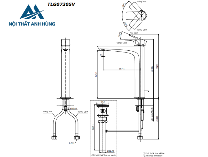 Vòi lavabo nóng lạnh GE TOTO TLG07305V