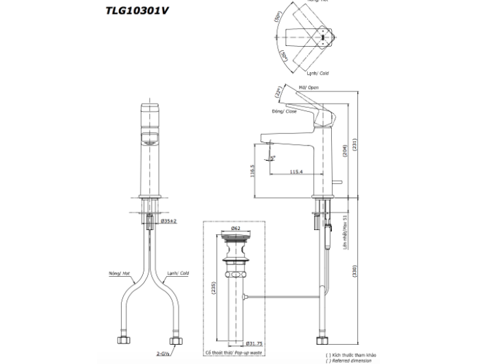 Vòi Lavabo Nóng Lạnh TLG10301B#MBL Màu Đen Mờ
