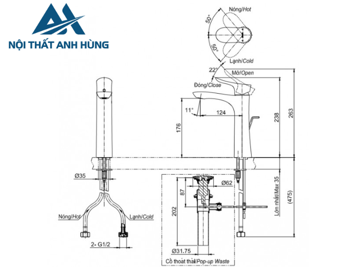 Vòi lavabo nóng lạnh TOTO TLG01304V