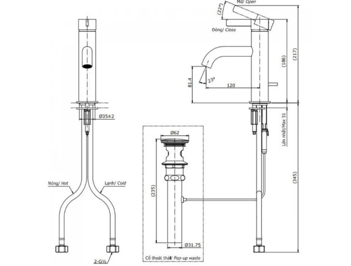 Vòi Lavabo nóng lạnh TOTO TLG11301B#MBL Màu Đen Mờ