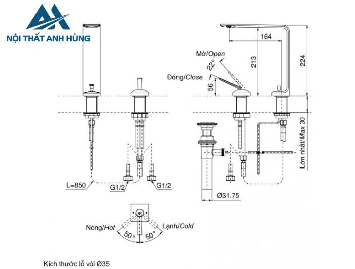 Vòi lavabo nóng lạnh ZL TOTO TLP02307B