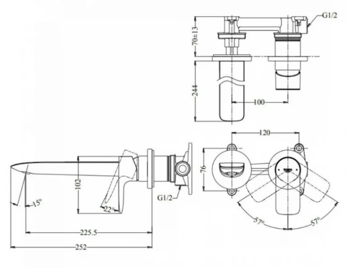 Vòi Lavabo TOTO Gắn Tường Màu Vàng Pháp Mờ TLG04310BB#BFG