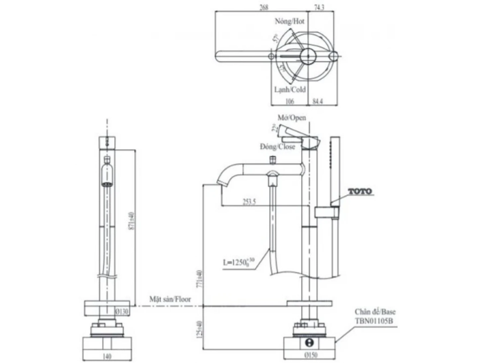 Vòi Xả Bồn Tắm Đặt Sàn Màu Đen Mờ TOTO TBG11306AA#MBL TBN01105B Nóng Lạnh