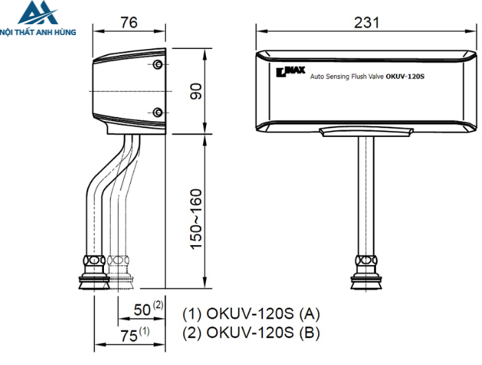 Van Xả Tiểu Cảm Ứng Inax OKUV-120S(B) Dùng Pin