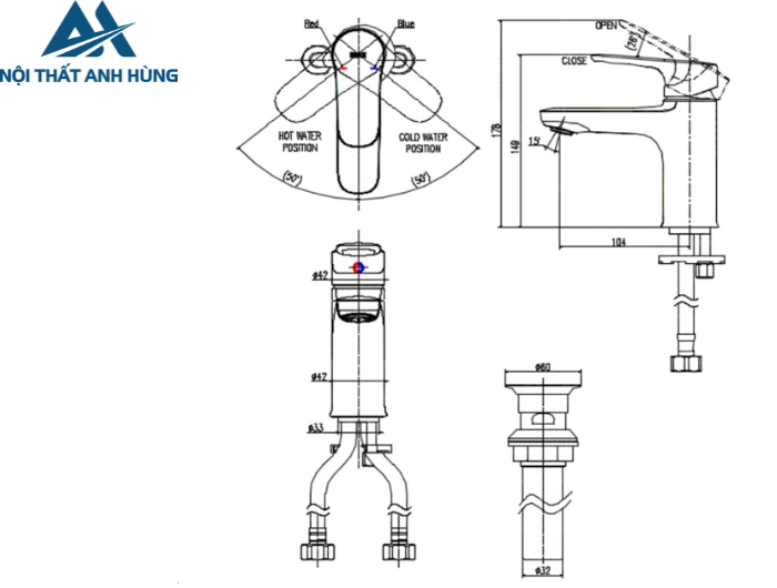 Vòi Chậu Lavabo Inax LFV-1402S-R  Nóng Lạnh Kèm Trụ Xả Lật