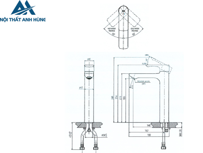 Vòi Lavabo Inax LFV-612SH Nóng Lạnh Thân Cao