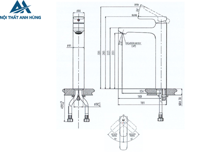Vòi Lavabo Inax LFV-632SH-2 Nóng Lạnh Thân Cao Gồm Nút Chặn Nước
