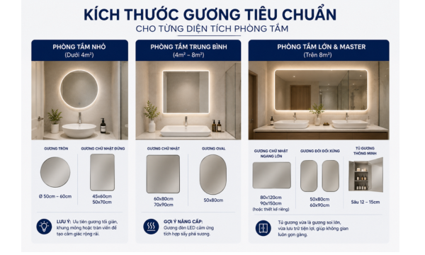 Hướng dẫn chọn kích thước sương soi phù hợp cho nhà vệ sinh
