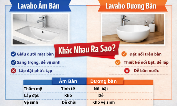 Lavabo âm bàn và dương bàn – Khác nhau ra sao?