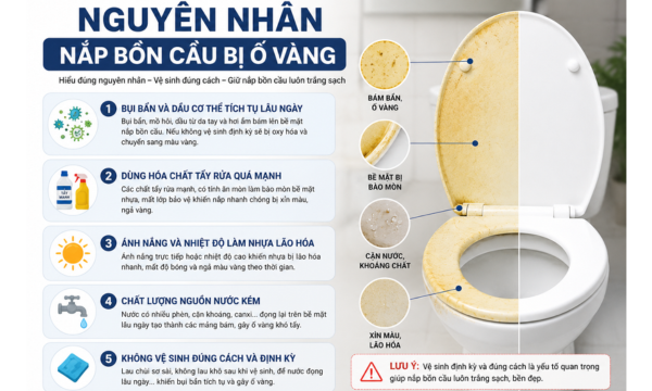 Vì sao nắp bồn cầu bị ố vàng?