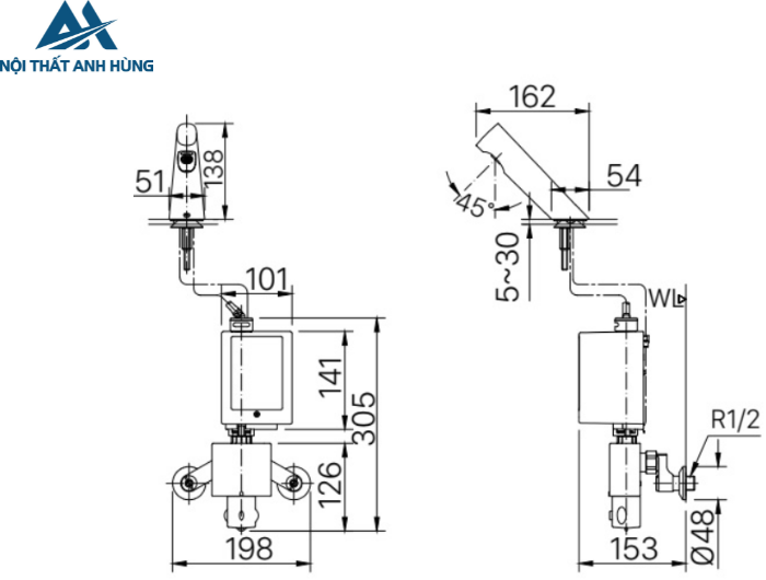 Vòi Cảm Ứng Inax AMV-300K Nóng Lạnh Dùng Pin