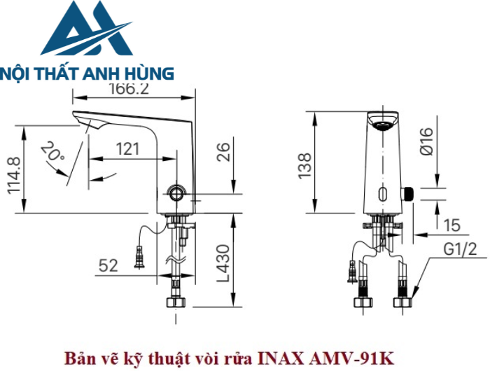 Vòi Cảm Ứng Inax AMV-91K  Nóng Lạnh Dùng Điện 220V