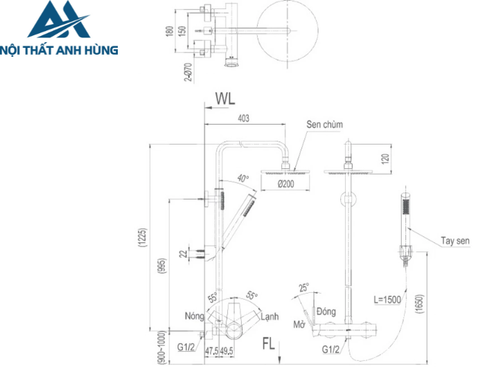 Vòi Cây Sen Tắm Nóng Lạnh Inax BFV-71S