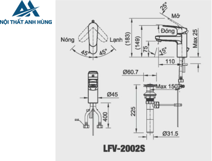 Vòi Chậu Lavabo Inax LFV-2002S Nóng Lạnh