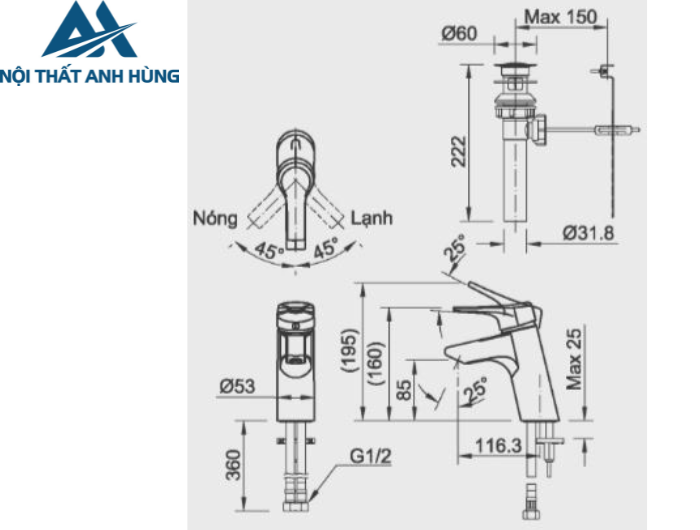 Vòi Chậu Lavabo Inax LFV-6012S Nóng Lạnh