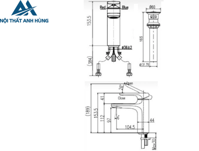 Vòi Chậu Lavabo Inax LFV-632S-2 Nóng Lạnh