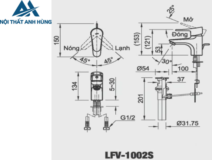 Vòi chậu lavabo nóng lạnh INAX LFV-1002S