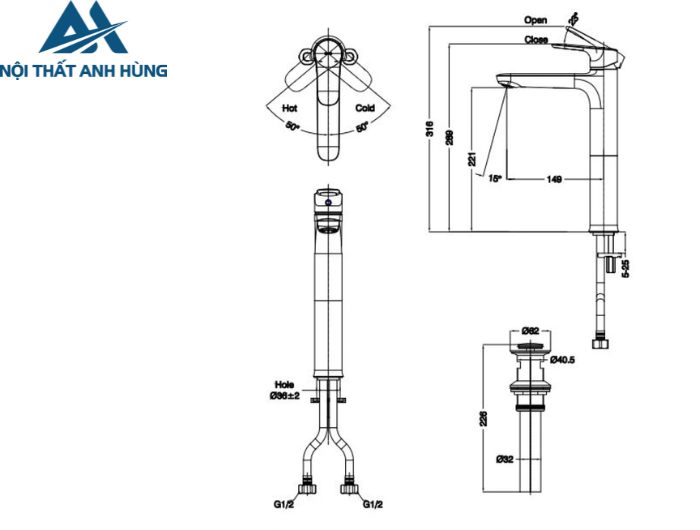 Vòi chậu lavabo nóng lạnh INAX LFV-1402SH