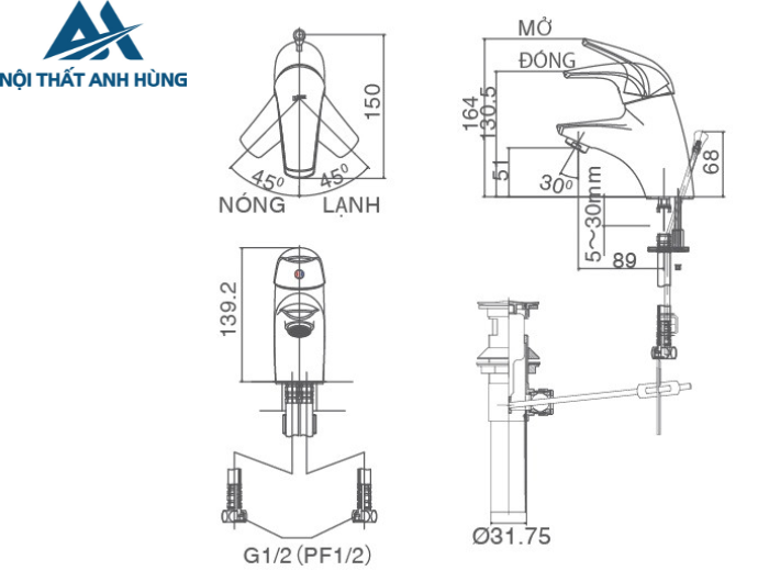 Vòi chậu lavabo nóng lạnh INAX LFV-3002S