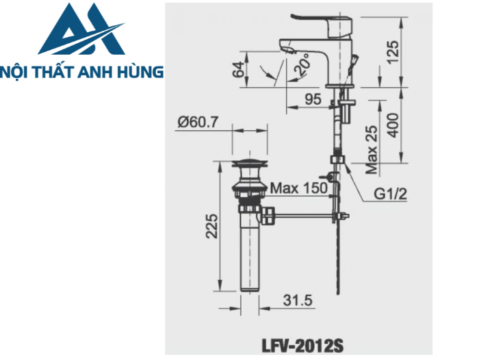 Vòi Chậu Rửa Mặt Lavabo Inax LFV-2012S Nóng Lạnh
