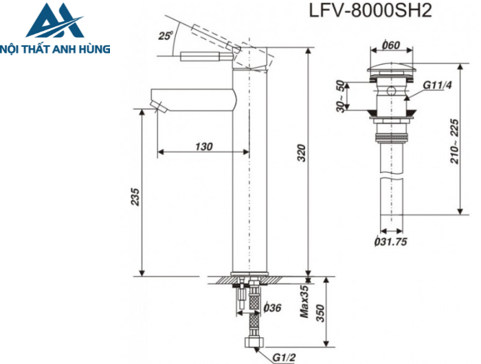 Vòi Lavabo Đặt Bàn Inax LFV-8000SH2 Nóng Lạnh Cổ Cao