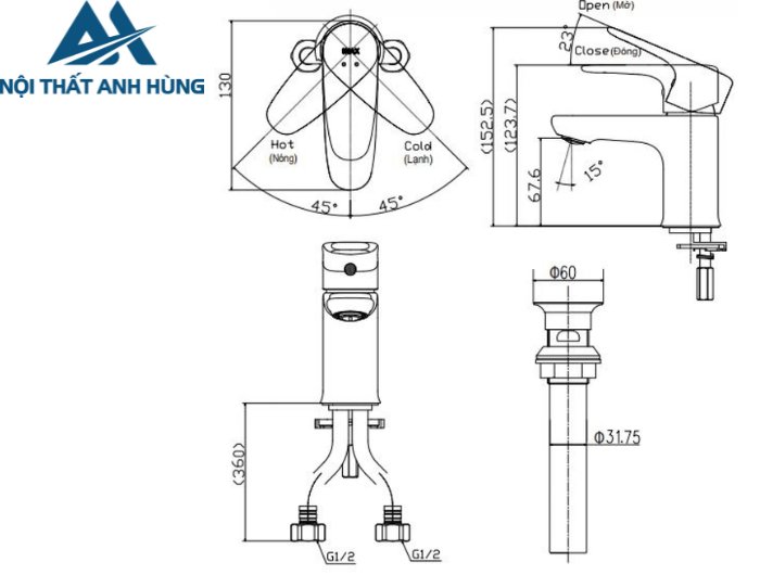 Vòi Lavabo Inax LFV-1112S Nóng Lạnh Cao Cấp