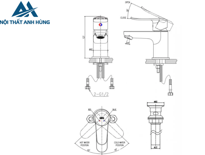 Vòi Lavabo Inax LFV-2012S-R Nóng Lạnh Kèm Trụ Xả Lật