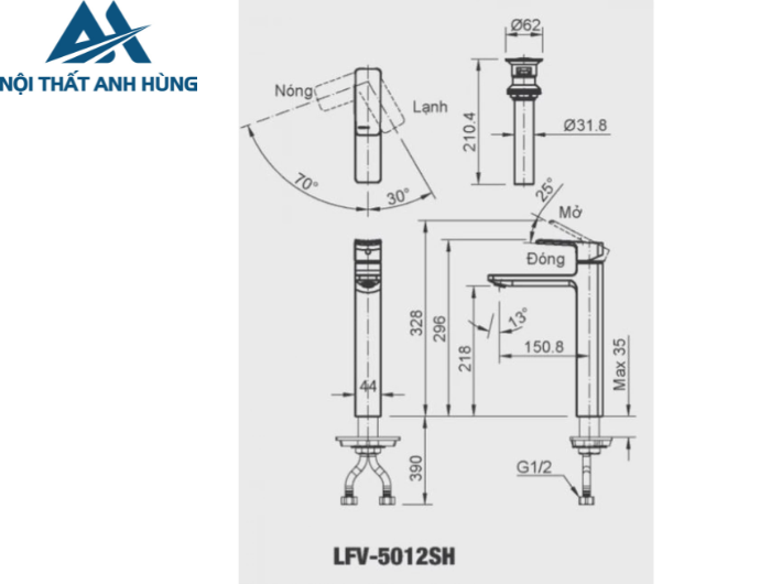 Vòi Lavabo Inax LFV-5012SH Đặt Bàn Nóng Lạnh