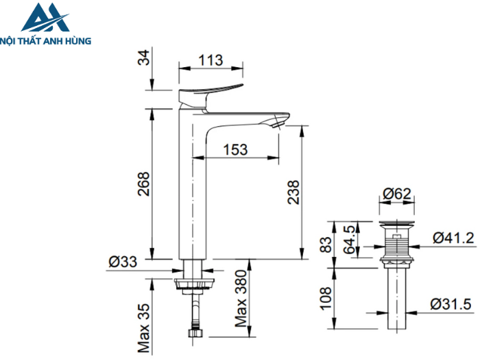 Vòi Lavabo Inax LFV-502SH Đặt Bàn Nóng Lạnh
