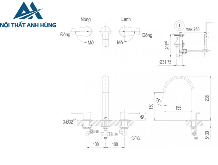 Vòi Lavabo Inax LFV-7100B Nóng Lạnh 