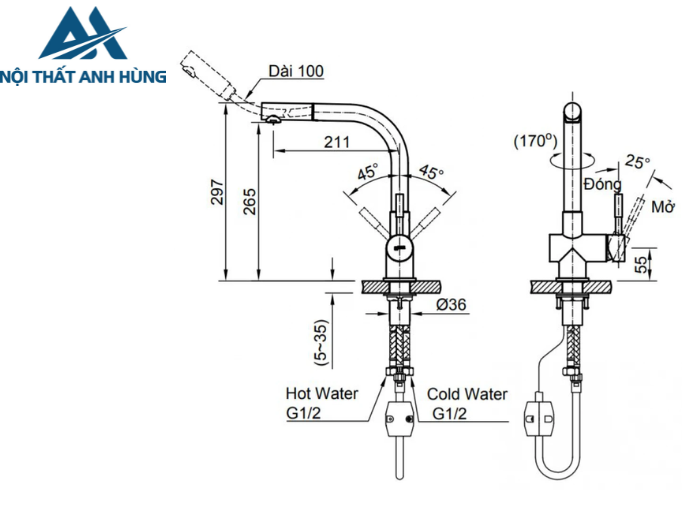 Vòi Rửa Bát Nóng Lạnh Inax SFV-1013SX