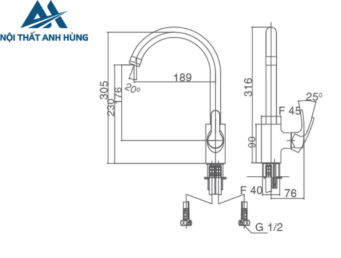 Vòi Rửa Chén Inax SFV-802S Nóng Lạnh