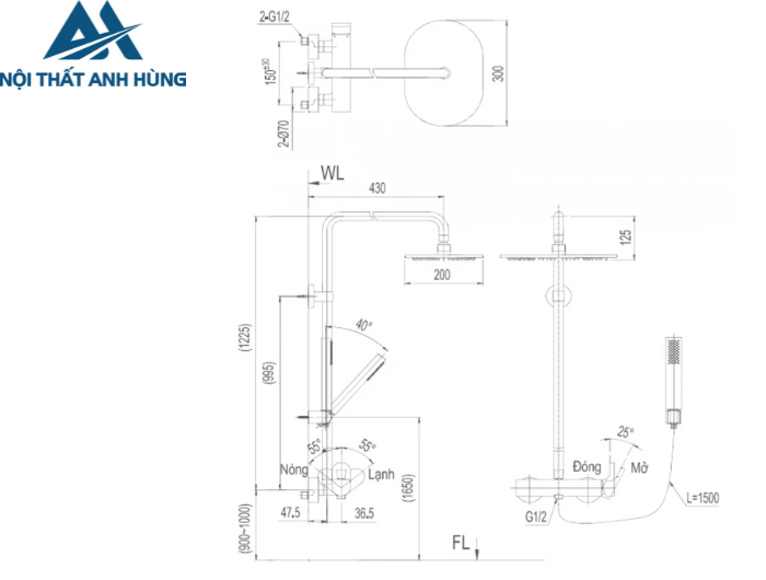 Vòi Sen Cây Tắm Inax BFV-60S Nóng Lạnh