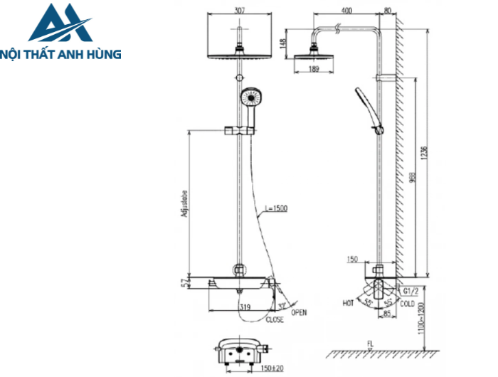Vòi Sen Cây Tắm Inax BFV-615S-8C Nóng Lạnh