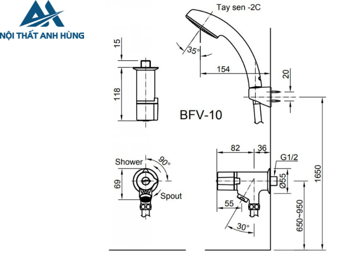 Vòi Sen Lạnh Inax BFV-10-2C Tay Sen Mạ