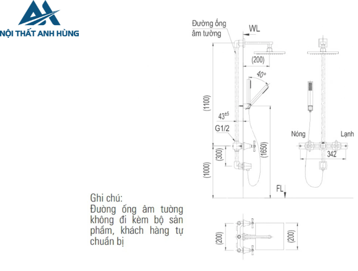 Vòi Sen Tắm Âm Tường Inax BFV-81SEHW Nóng Lạnh