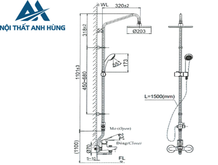 Vòi Sen Tắm Cây Inax BFV-1115S-2 Nóng Lạnh