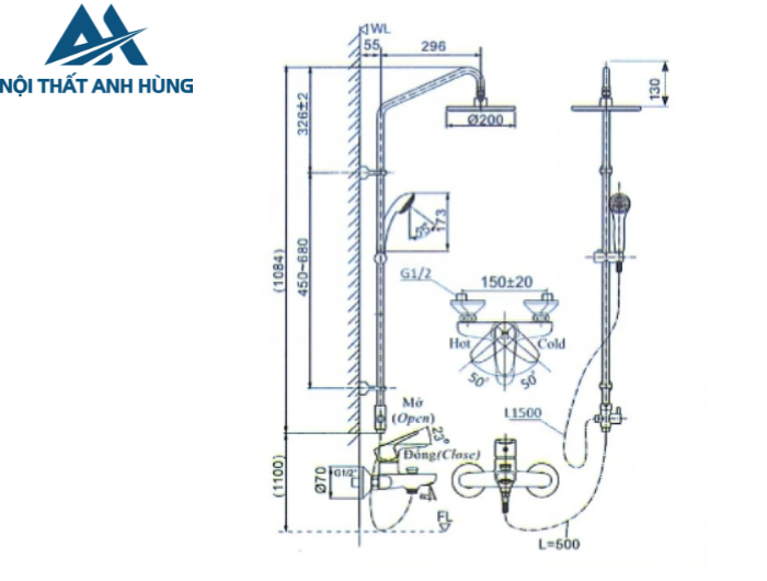 Vòi Sen Tắm Cây Inax BFV-1115S-3C Nóng Lạnh