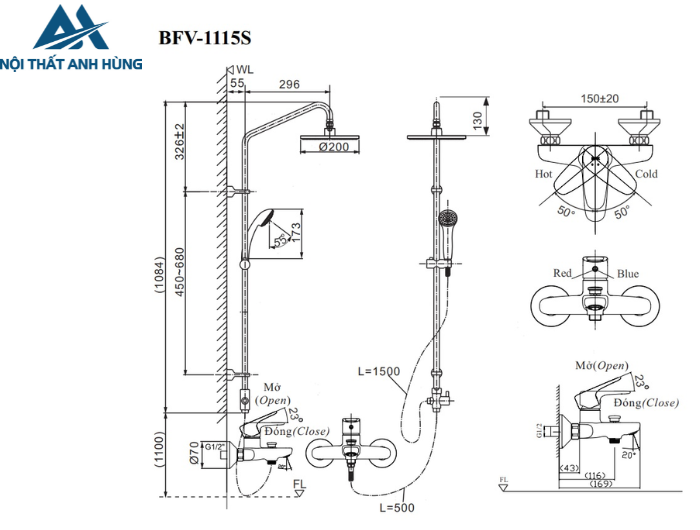 Vòi Sen Tắm Cây Inax BFV-1115S Nóng Lạnh
