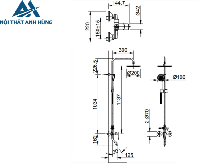 Vòi Sen Tắm Cây Inax BFV-2015S Nóng Lạnh