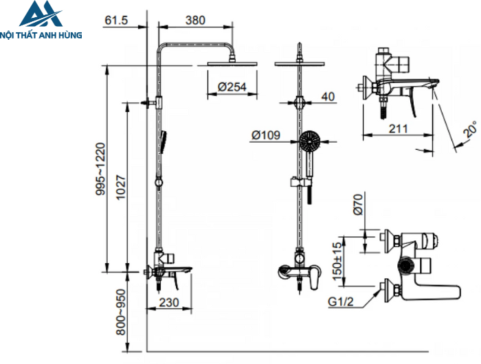 Vòi Sen Tắm Cây Inax Nóng Lạnh BFV-515S Cao Cấp