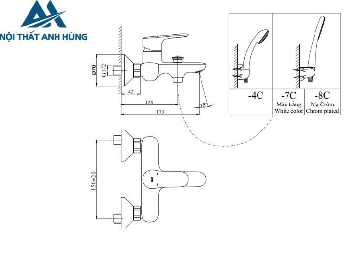 Vòi  Sen Tắm Inax BFV-1403S-8C Nóng Lạnh