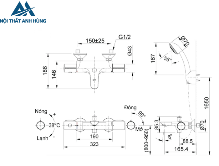 Vòi Sen Tắm Inax BFV-3413T-3C Nhiệt Độ Cao Cấp