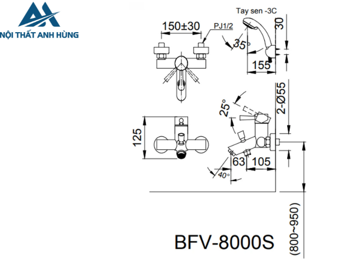 Vòi Sen Tắm Inax BFV-8000S-5C Nóng Lạnh