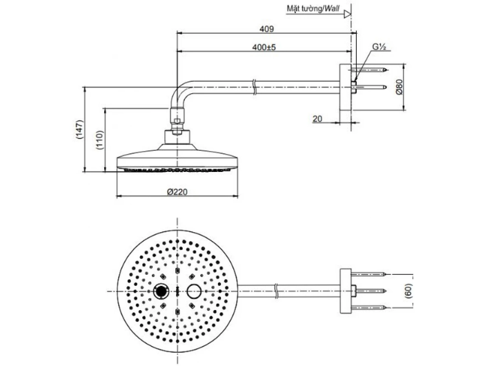 Bát Sen Gắn Tường TOTO TBW01004BB#MBL 2 Chế Độ Đen Mờ