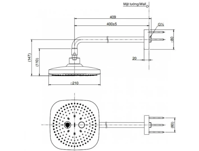 Bát Sen Gắn Tường TOTO TBW02004A#BFG 2 Chế Độ Bát Vàng Pháp Mờ 210mm