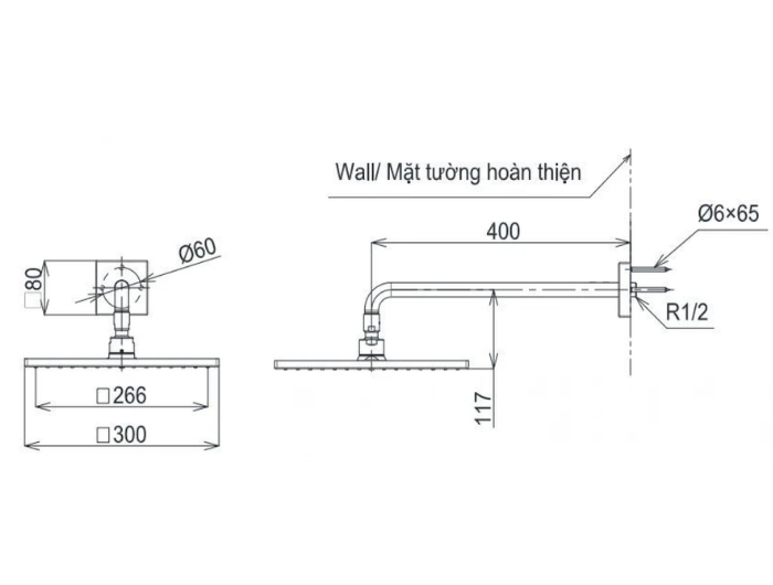 Bát Sen gắn tường TOTO TBW08003A#MBL Vuông 300mm Màu Đen Mờ